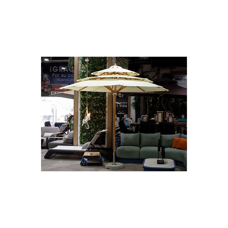 SOMBRILLA DE JARDÍN BLANCO/BEIGE DE DOBLE TECHO CON BASE | www.outdoor.mchomes.mx