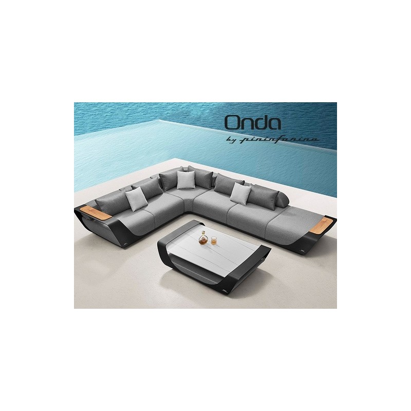 SET SALA ESQUINERA ONDA PARA JARDÍN CON MESA DE CENTRO Y CUBIERTA SUNBRELLA, DISEÑADO POR PININFARINA (5 PZS, NEGRO) | www.outdo
